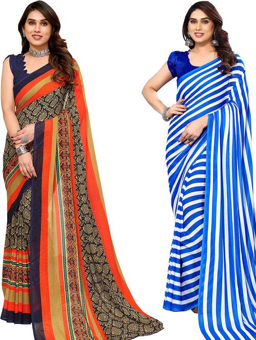 pack of 2 casual wear combo sarees with blouse - 21446160 - Very Small Image - 1