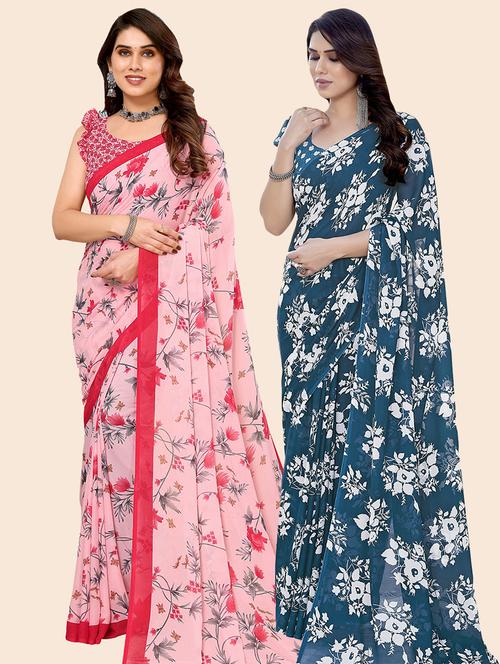 pack of 2 casual wear sarees with blouse - 21446161 - Very Small Image - 1