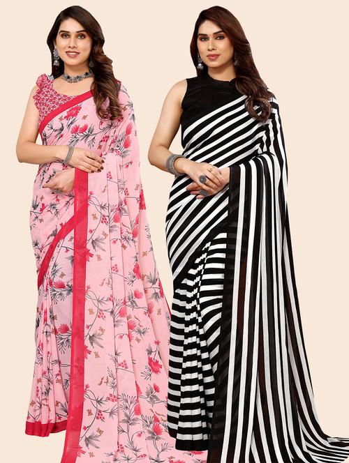 pack of 2 casual wear combo sarees with blouse - 21446162 - Very Small Image - 1
