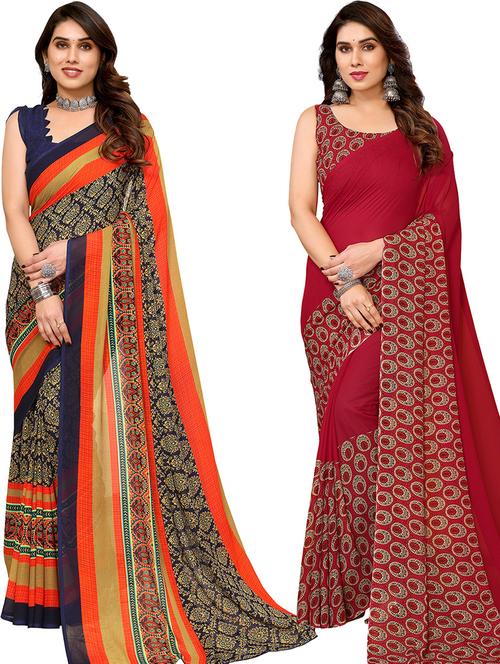 women pack of 2 casual wear combo saree with blouse - 21446163 - Very Small Image - 1