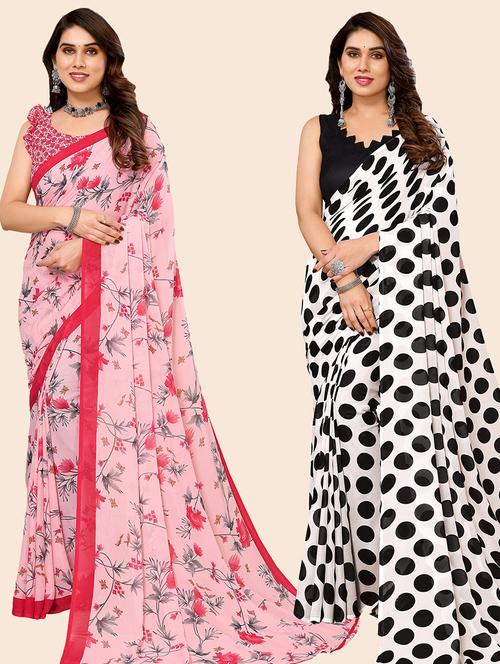 pack of 2 casual wear sarees with blouse - 21446164 - Very Small Image - 1
