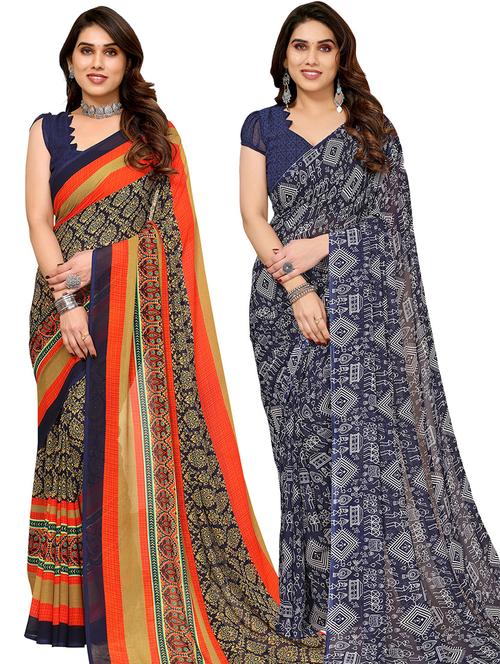 pack of 2 casual wear combo sarees with blouse - 21446166 - Very Small Image - 1