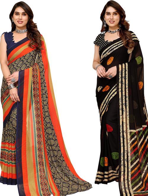 pack of 2 printed casual wear sarees with blouse - 21446167 - Very Small Image - 1