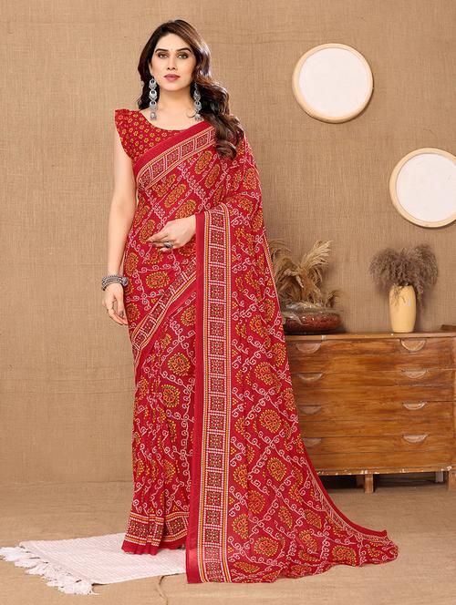 women bandhani printed casual wear saree with blouse - 21446169 - Very Small Image - 1