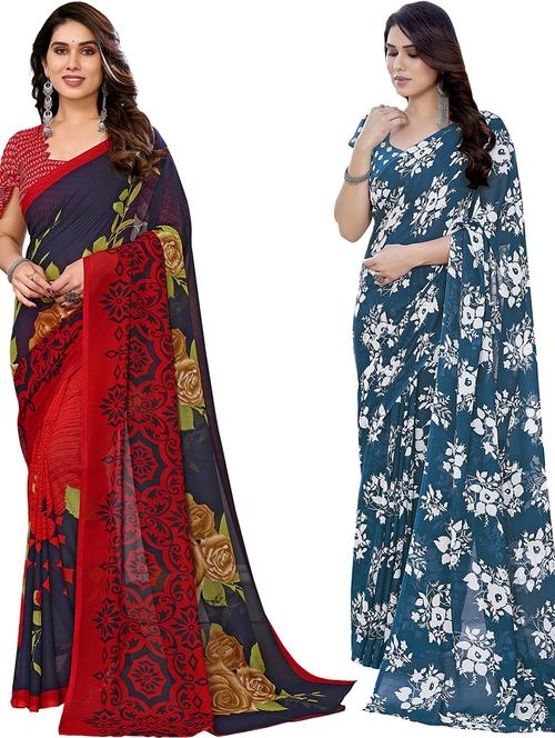 pack of 2 casual wear sarees with blouse - 21446171 - Very Small Image - 1