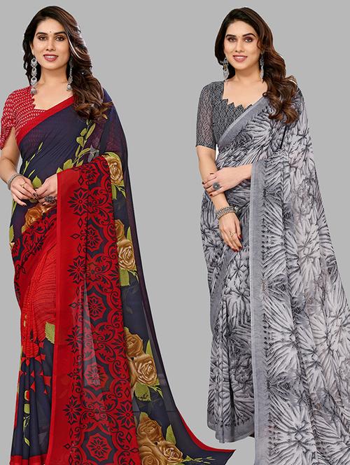 pack of 2 casual wear sarees with blouse - 21446172 - Very Small Image - 1