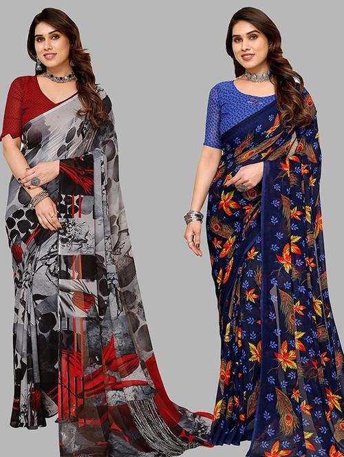 women pack of 2 casual wear combo saree with blouse - 21446176 - Very Small Image - 1