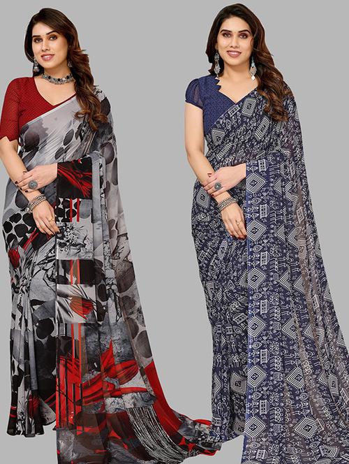 women pack of 2 casual wear combo saree with blouse - 21446178 - Very Small Image - 1