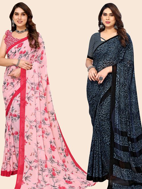 women pack of 2 casual wear combo saree with blouse - 21446181 - Very Small Image - 1