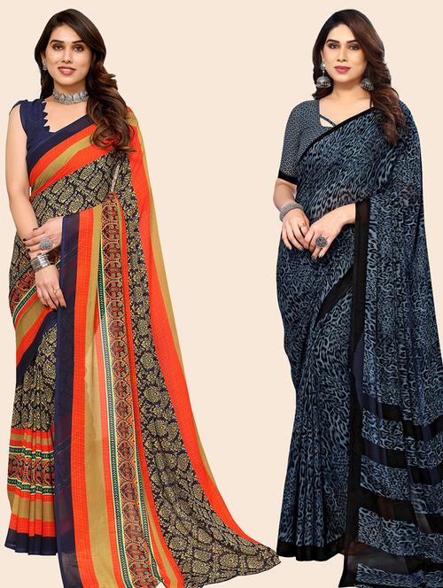 pack of 2 casual wear sarees with blouse - 21446183 - Very Small Image - 1