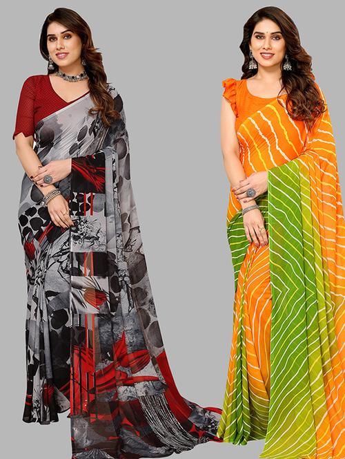 pack of 2 casual wear sarees with blouse - 21446185 - Very Small Image - 1
