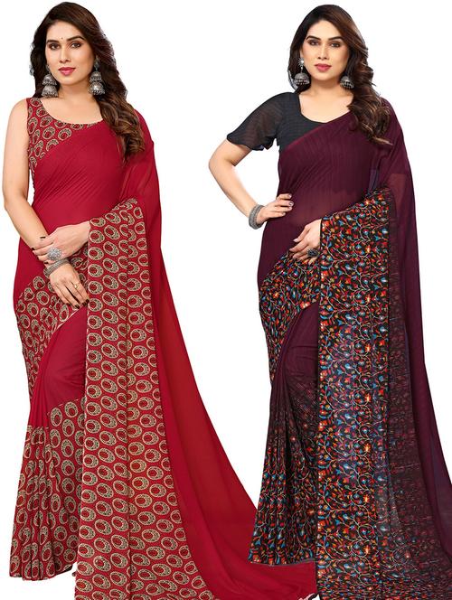 women pack of 2 casual wear combo saree with blouse - 21446186 - Very Small Image - 1
