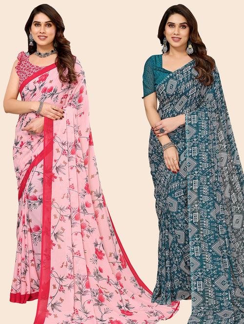 women pack of 2 casual wear combo saree with blouse - 21446187 - Very Small Image - 1