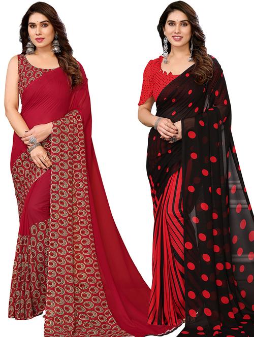 women pack of 2 casual wear combo sarees with blouse - 21446188 - Very Small Image - 1