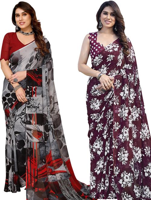 women pack of 2 casual wear combo sarees with blouse - 21446189 - Very Small Image - 1