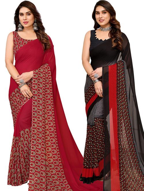 women pack of 2 casual wear combo sarees with blouse - 21446190 - Very Small Image - 1