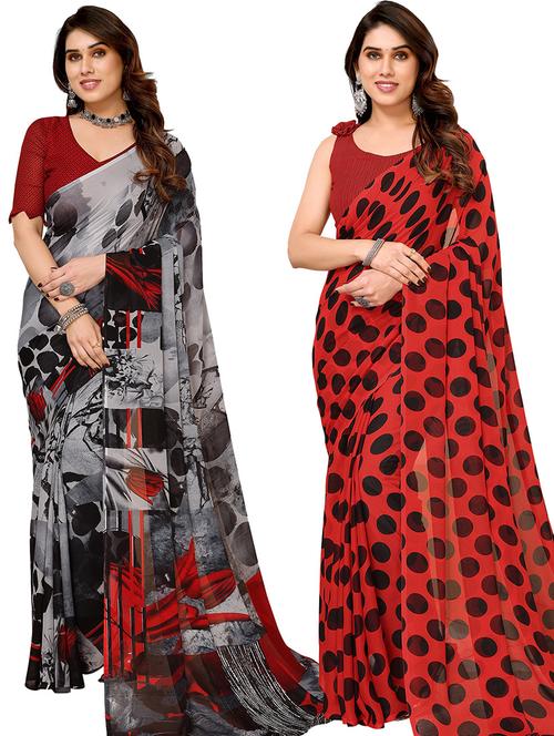 pack of 2 printed casual wear sarees with blouse - 21446193 - Very Small Image - 1