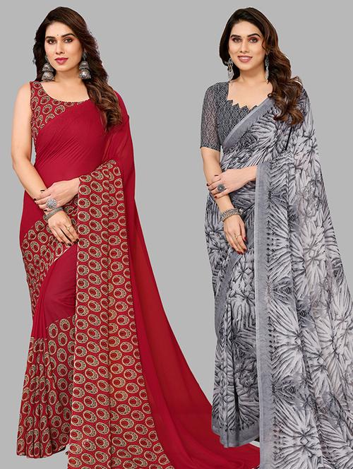 women pack of 2 casual wear combo saree with blouse - 21446195 - Very Small Image - 1