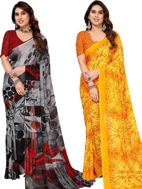pack of 2 printed casual wear sarees with blouse - 21446198 - Very Small Image - 1