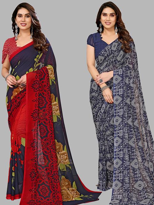 pack of 2 printed casual wear sarees with blouse - 21446199 - Very Small Image - 1
