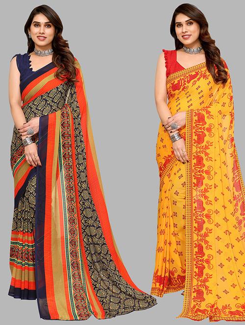 women pack of 2 casual wear combo saree with blouse - 21446201 - Very Small Image - 1