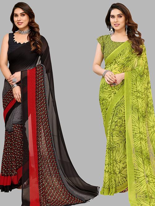 women pack of 2 casual wear combo sarees with blouse - 21446203 - Very Small Image - 1