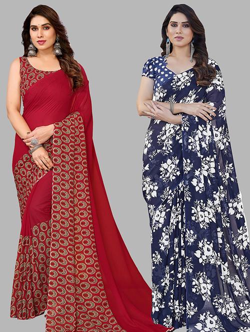pack of 2 casual wear combo sarees with blouse - 21446204 - Very Small Image - 1