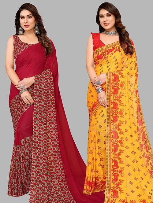 women pack of 2 casual wear combo sarees with blouse - 21446206 - Very Small Image - 1