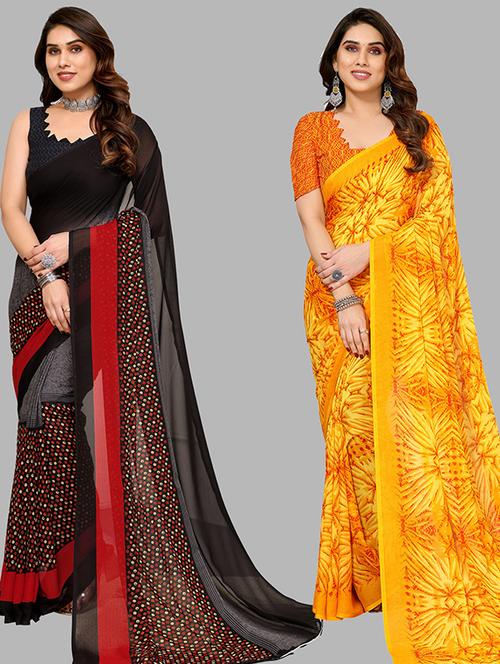 women pack of 2 casual wear combo sarees with blouse - 21446208 - Very Small Image - 1