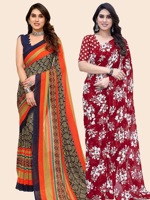 women pack of 2 casual wear combo sarees with blouse - 21446211 - Very Small Image - 1