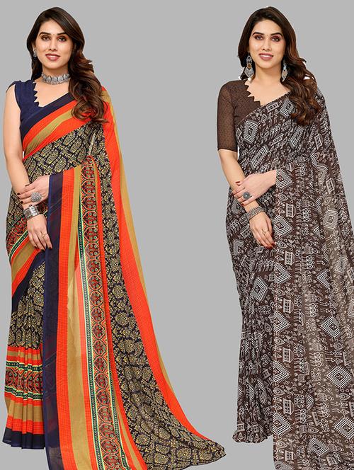 pack of 2 casual wear sarees with blouse - 21446214 - Very Small Image - 1
