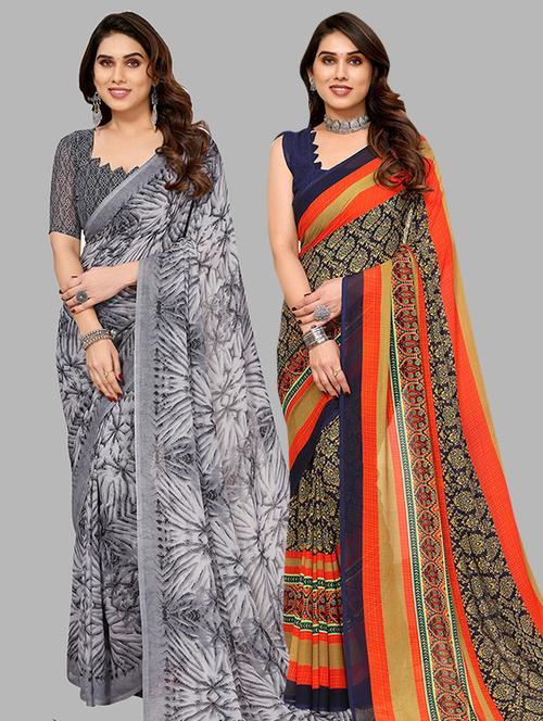 women pack of 2 casual wear combo saree with blouse - 21446215 - Very Small Image - 1