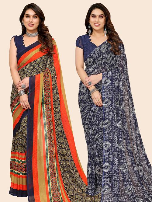 pack of 2 casual wear sarees with blouse - 21446221 - Very Small Image - 1