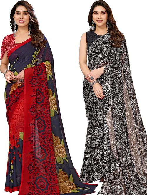 women pack of 2 casual wear combo sarees with blouse - 21446223 - Very Small Image - 1