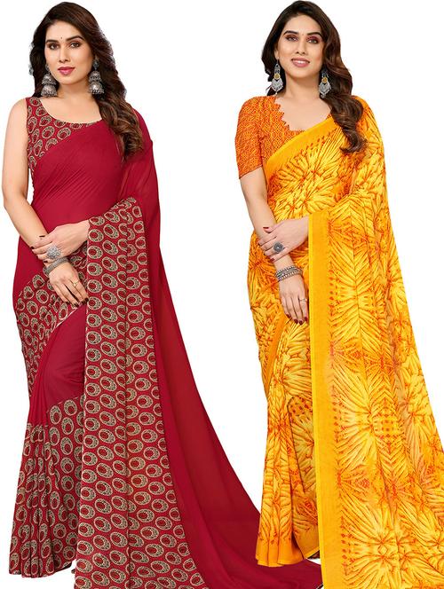 women pack of 2 casual wear combo sarees with blouse - 21446224 - Very Small Image - 1