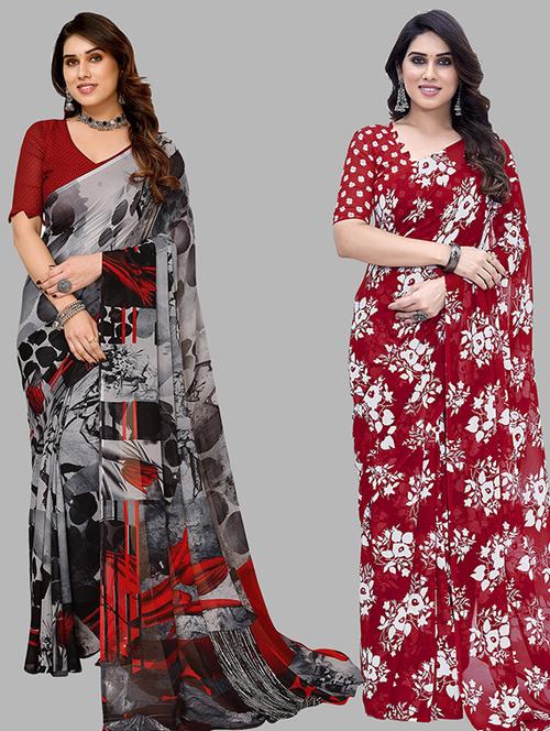 pack of 2 printed casual wear sarees with blouse - 21446230 - Very Small Image - 1