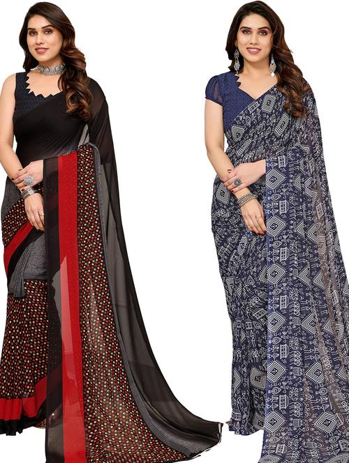 pack of 2 casual wear combo sarees with blouse - 21446233 - Very Small Image - 1