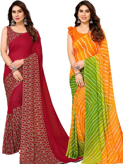 women pack of 2 casual wear combo saree with blouse - 21446234 - Very Small Image - 1