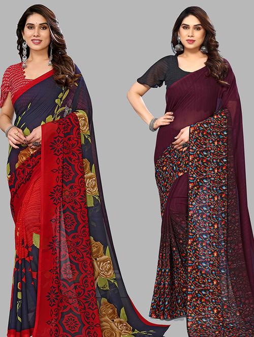 women pack of 2 casual wear combo sarees with blouse - 21446236 - Very Small Image - 1