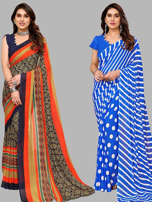 pack of 2 printed casual wear sarees with blouse - 21446238 - Very Small Image - 1