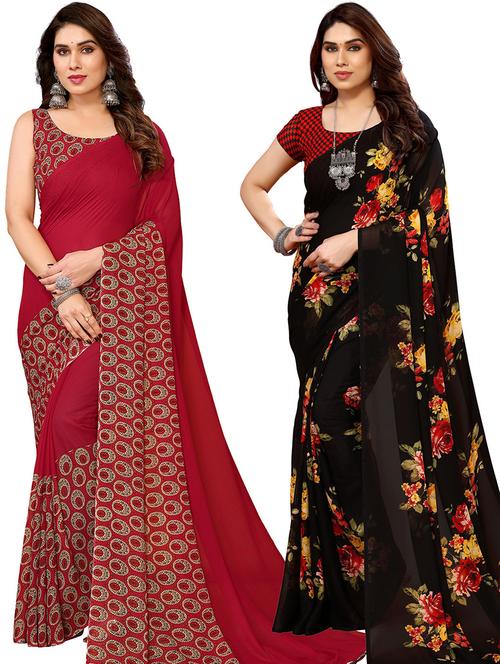 women pack of 2 casual wear combo saree with blouse - 21446240 - Very Small Image - 1