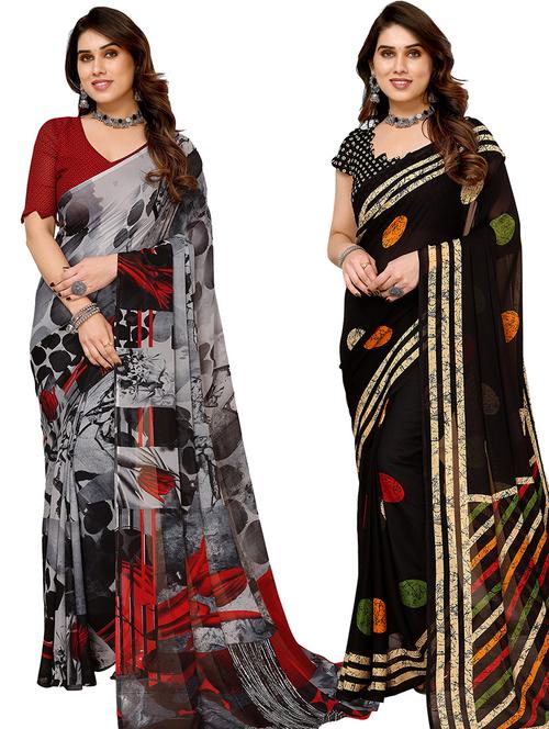 women pack of 2 casual wear combo sarees with blouse - 21446241 - Very Small Image - 1