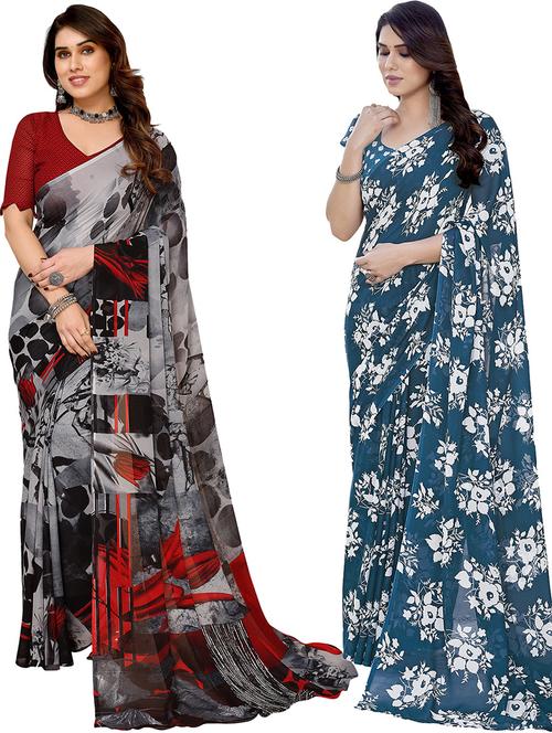 women pack of 2 casual wear combo sarees with blouse - 21446242 - Very Small Image - 1