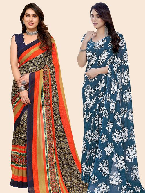 women pack of 2 casual wear combo saree with blouse - 21446243 - Very Small Image - 1
