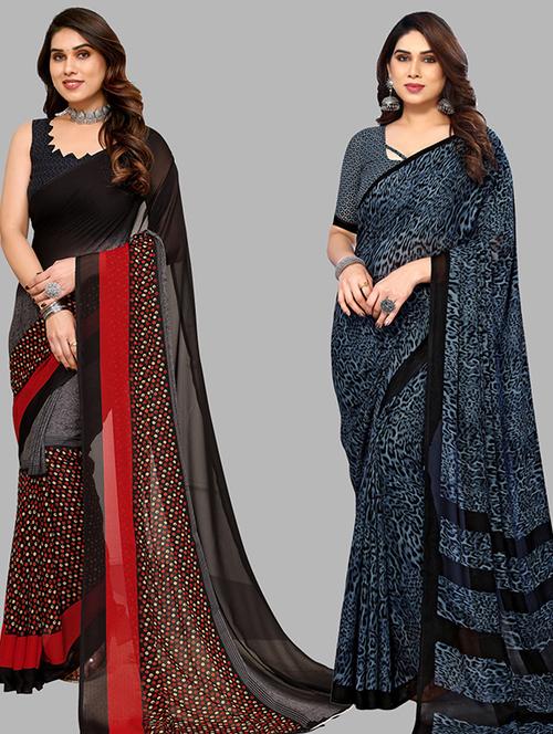 women pack of 2 casual wear combo sarees with blouse - 21446244 - Very Small Image - 1