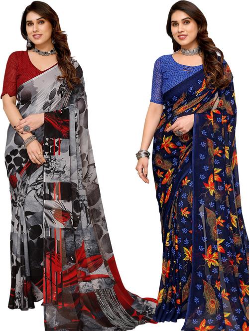 women pack of 2 casual wear combo saree with blouse - 21446246 - Very Small Image - 1