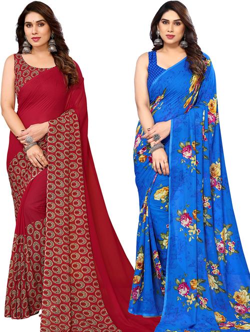 women pack of 2 casual wear combo sarees with blouse - 21446247 - Very Small Image - 1