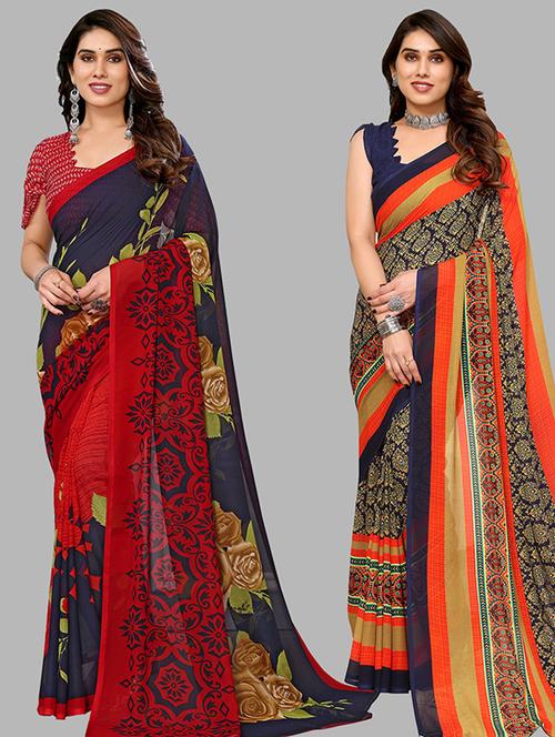 women pack of 2 casual wear combo sarees with blouse - 21446252 - Very Small Image - 1