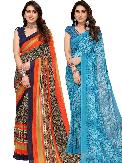 pack of 2 printed casual wear sarees with blouse - 21446255 - Very Small Image - 1