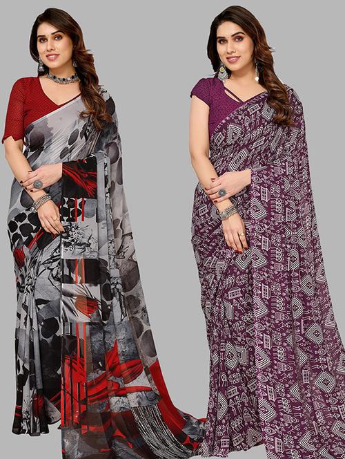 women pack of 2 casual wear combo saree with blouse - 21446256 - Very Small Image - 1